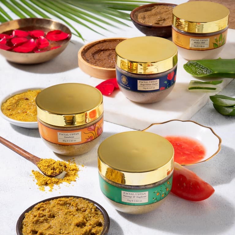 The drum-shaped PET jar for Forest Essentials Facial Ubtan Multani Mitti
